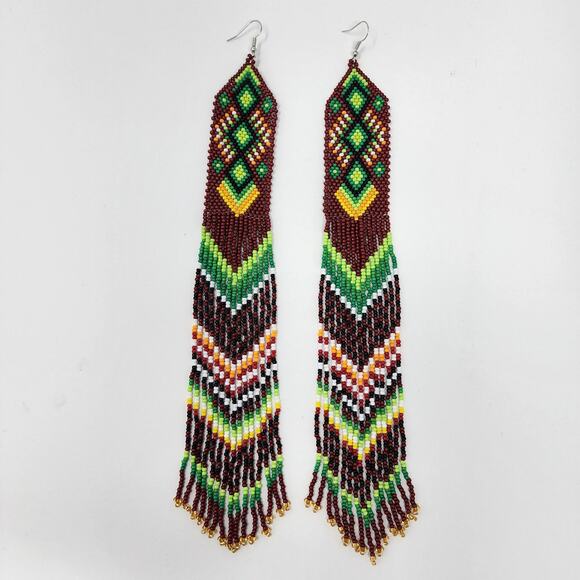 Finally Grounded Geo Fringe Long Beaded Earrings - Picture 1 of 6